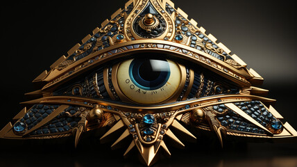 golden eye of a egyptian pyramid with a golden triangle