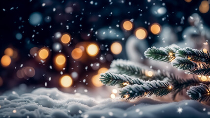 Fototapeta na wymiar Sfondo natalizio con neve e aghi di pino III