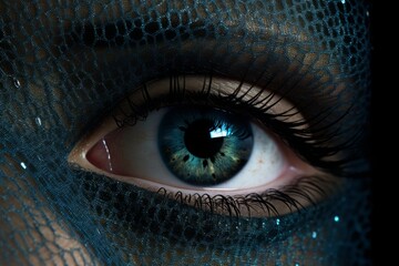 A dreamlike abstract eye background with a pair of eyes partially hidden behind a translucent veil, exuding a sense of mystery.
