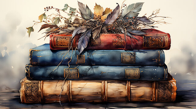 open book with colorful flowers and feathers
