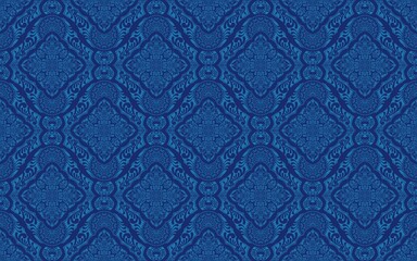 ダマスク柄 花柄 青 シームレスパターン