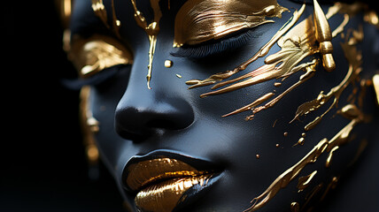 Black woman face with golden paint