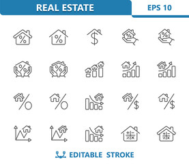 Real Estate Icons. Housing Market, Home, House, Price, Graph, Chart Vector Icon