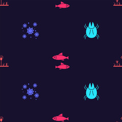 Set Parasite mite, Bacteria, Fish and Mold on seamless pattern. Vector