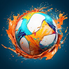 An artistic representation of a Beach Ball covered in splashes of vibrant paint, symbolizing the speed and agility of the game.