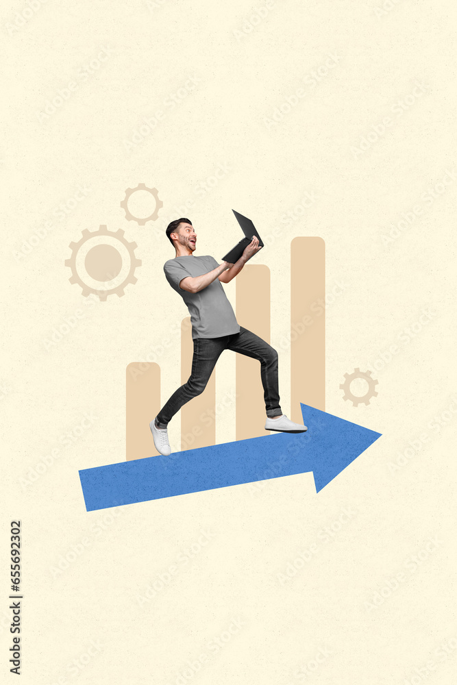 Aufkleber artwork collage sketch of successful funky guy running goal purpose progress isolated on drawing bei