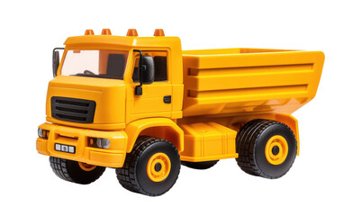 Single Yellow Dump Truck Vehicle Isolated on White Transparent Background.