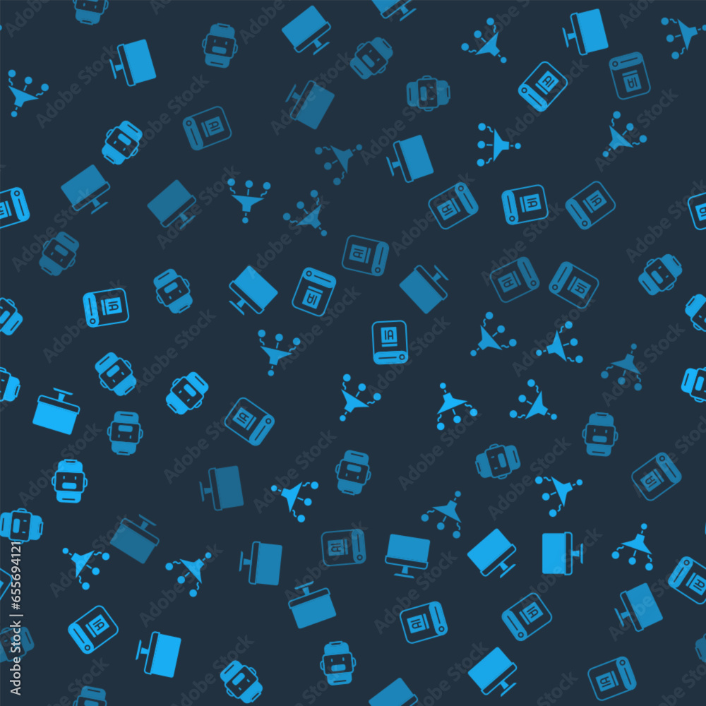 Poster set computer monitor, funnel filter, artificial intelligence ai and chat bot on seamless pattern. ve