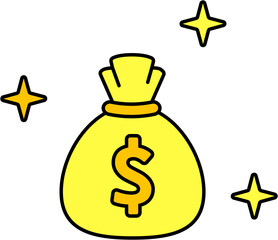 money sack flat lined icon with sparkles