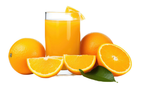 Yummy a Glass of Freshly squeezed Orange Juice Isolated on White Transparent Background.