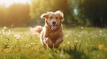 Golden Retriever running and playing