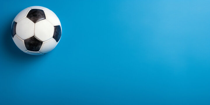 Soccer ball on blue background. Copy space photo