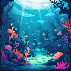 Underwater cartoon background, AI generated Image