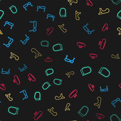 Set line Truck side mirror, Car, fender and on seamless pattern. Vector