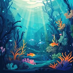 Fototapeta na wymiar Underwater cartoon background, AI generated Image