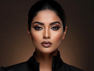 Fototapeta na wymiar Indian Beauty Influencer Showcasing Makeup Power for Cosmetics Brand
