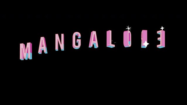 Bright letters jump merrily in the inscription MANGALORE city. Retro. Alpha channel black. Looped from frame 120 to 240, Alpha BW at the end