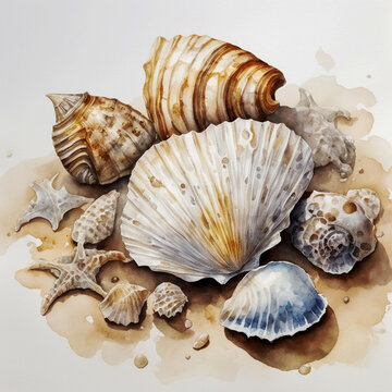 Brachiopods - Shelled, filter-feeding marine animals on a white background