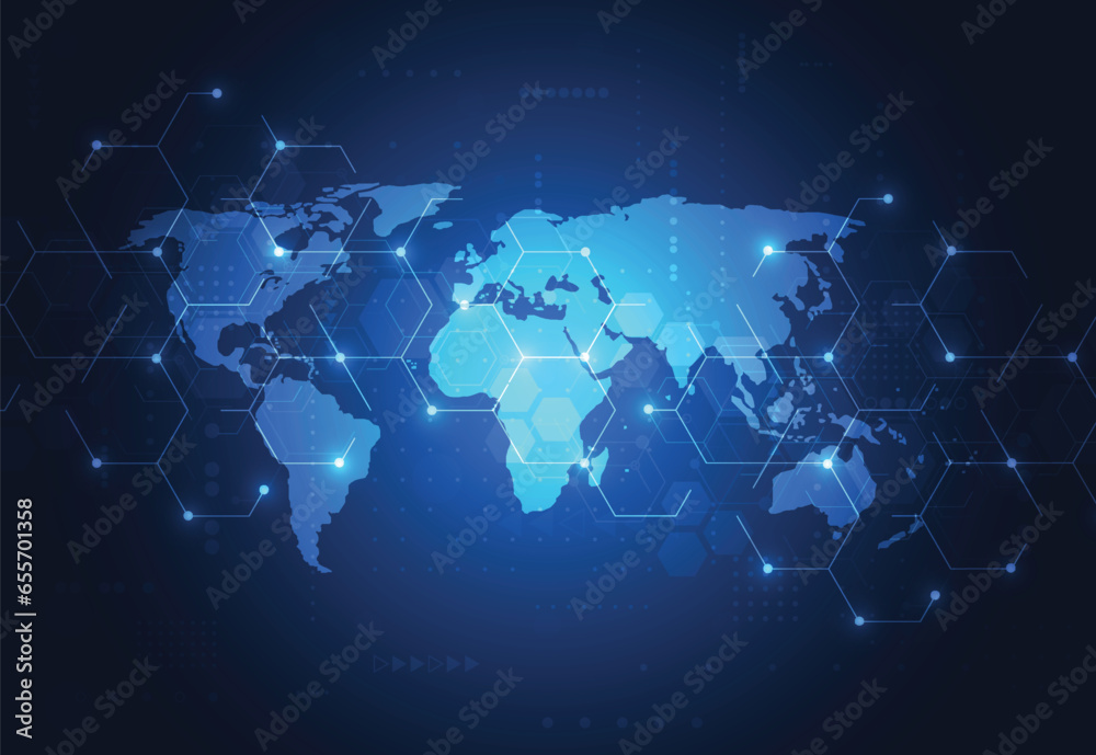 Wall mural global network connection. world map point and line composition concept of global business. vector i