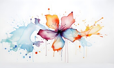watercolor illustration of a flower. using lite colors for illustration. beautiful art. scattered of colors around the flower. attractive artistic art .