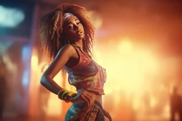 Gordijnen Zumba woman afro-style. Girl dance to party. Generate AI © nsit0108