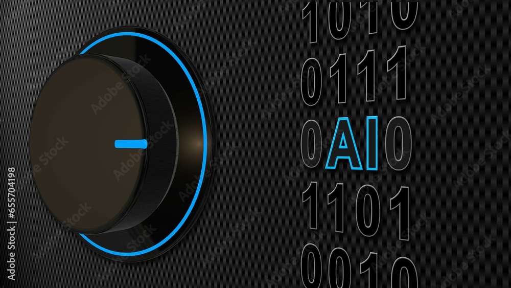 Poster ai or artificial intelligence - rotary switch points on scale with year digits stops at ai lettering