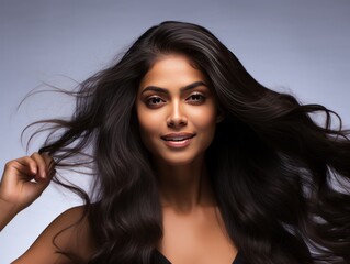 Naklejka premium Indian Fitness Model Demonstrates Post-Workout Haircare Benefits in Commercial