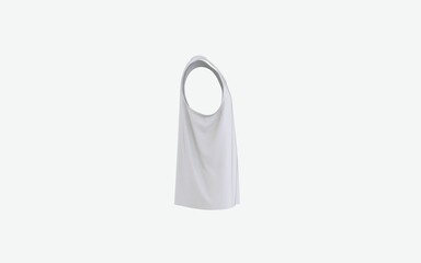 Round O style neck sleeveless white t-shirt mockup isolated on white solid background cut out ready design presentation for advertising print left side view 3d rendering image