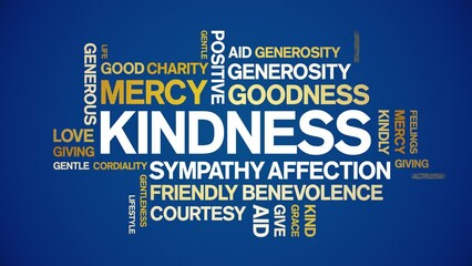 Kindness animated tag word cloud;text design animation kinetic typography seamless loop.