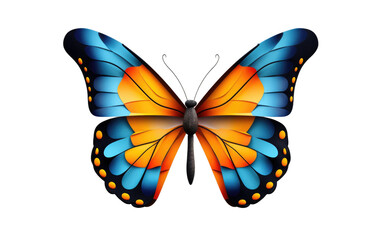 Orange and Blue Attractive Beautiful Butterfly Isolated on White Transparent Background.