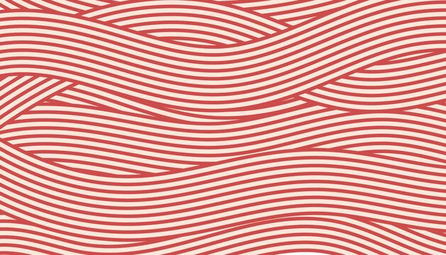 Red pasta spaghetti texture. Wavy geometric line background