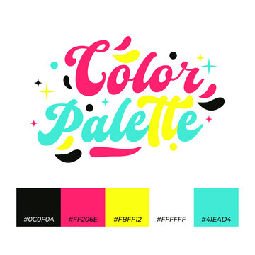 Bright stylish palette. Trendy colors palette. Cozy color pallete. Swatch summer blue green pink shade tone with hex code colors. Super trendy color spring and summer 