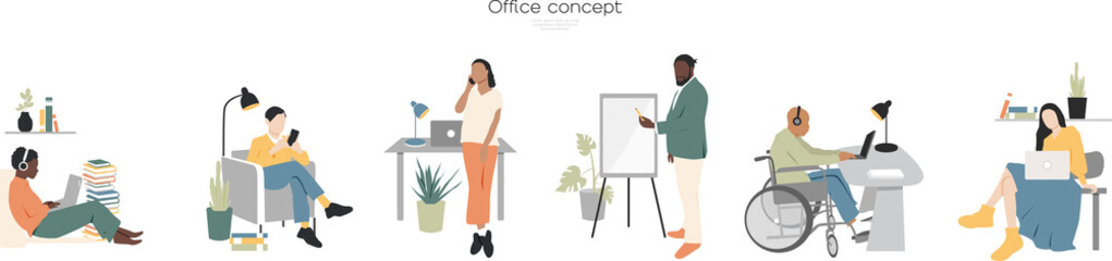 Office concept. Set of icons. Modern minimalist design.