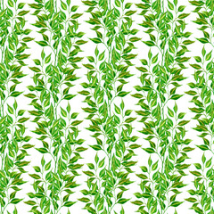 Hand drawn watercolor green seamless pattern isolated on white background. Can be used for textile, fabric and other printed products.