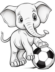 Fototapeta premium coloring page of a cute elephant playing with a ball