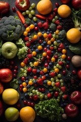 A creative and colorful fruit and vegetable face arrangement