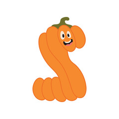 Cute Halloween alphabet letter S pumpkin character. Funny kids decorative lettering. for t-shirt, nursery decoration, baby shower, greeting card, invitation, scrapbooking. Vector stock illustration