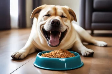 Fotobehang dog eating a bowl of food © drimerz