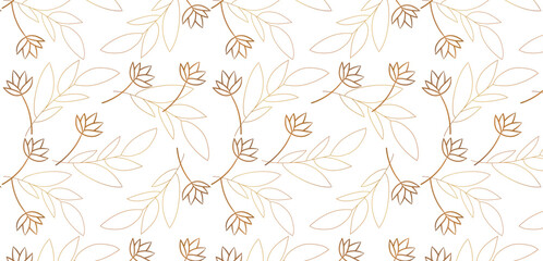Hand drawn seamless pattern with golden leaves. Banner, wedding invitation, print design templates, textile print, book covers, golden leaves branches background design. 