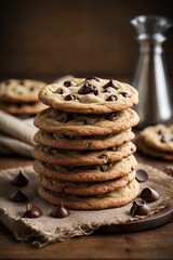 Delicious homemade chocolate chip cookies on a rustic wooden table