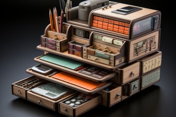 Desk organizer with labeled compartments for dstationery, Generative AI