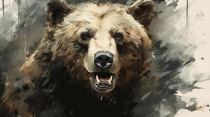 Abstract illustration with a portrait of a bear - obrazy, fototapety, plakaty