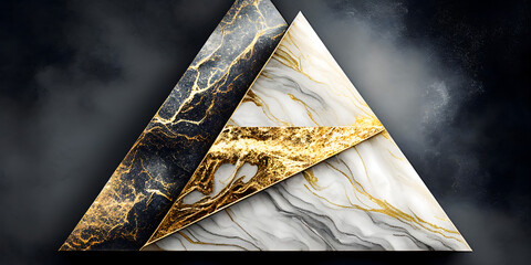 Marble and gold triangle on stone background.. Generative Ai.