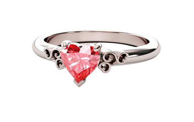 Pink Heart Shape Ring Isolated on White Transparent Background.