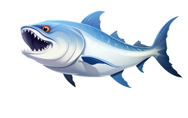 Stunning Blue Jackfish Attacking Isolated on White Transparent Background.