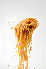 Spaghetti pasta on white background as package design element.