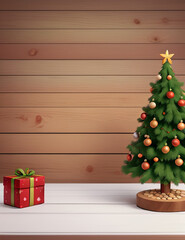 Christmas and New Year background with empty background, Christmas tree and Empty display for product montage.
