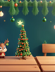 Christmas and New Year background with empty background, Christmas tree and Empty display for product montage.