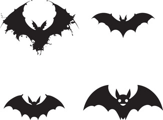 Black silhouettes of bats set isolated on white background halloween silhouette icon set 
