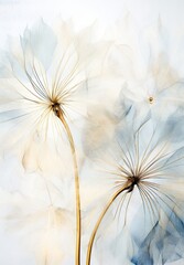 Abstract Dandelion Seeds with Sabi Feathers - Layered Translucency Style - Generative AI